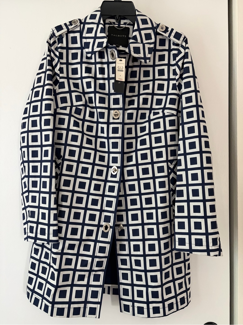 Talbots Navy & White Geometric Coat